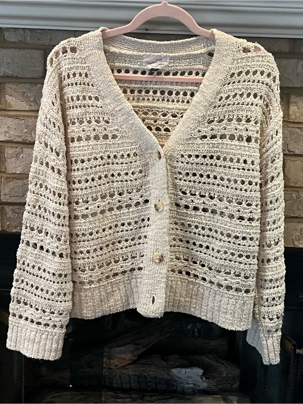 Universal Thread Cream Open-Knit Button-Front Cardigan
